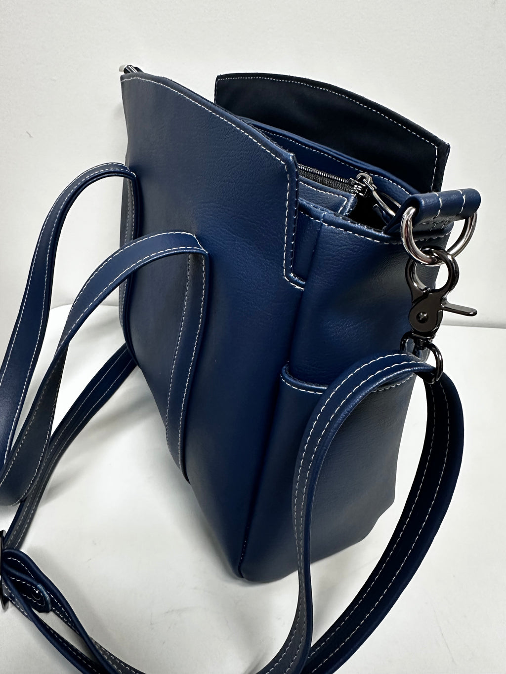 Navy Blue Faux Leather Handbag