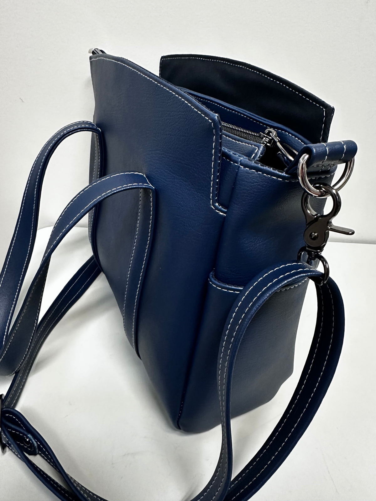 Navy Blue Faux Leather Handbag