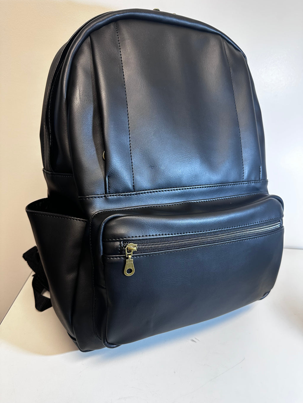 Black Faux Leather Backpack