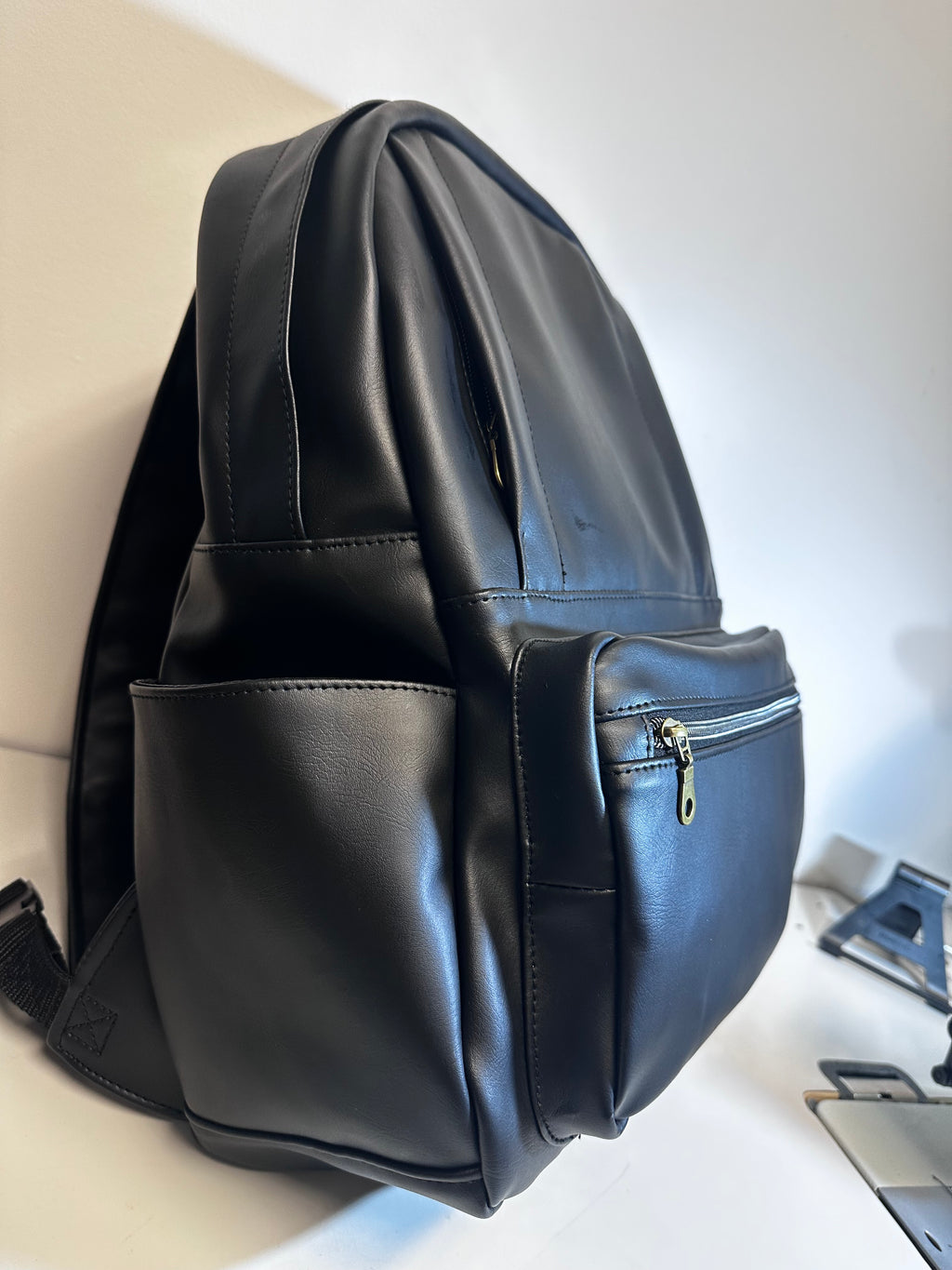 Black Faux Leather Backpack