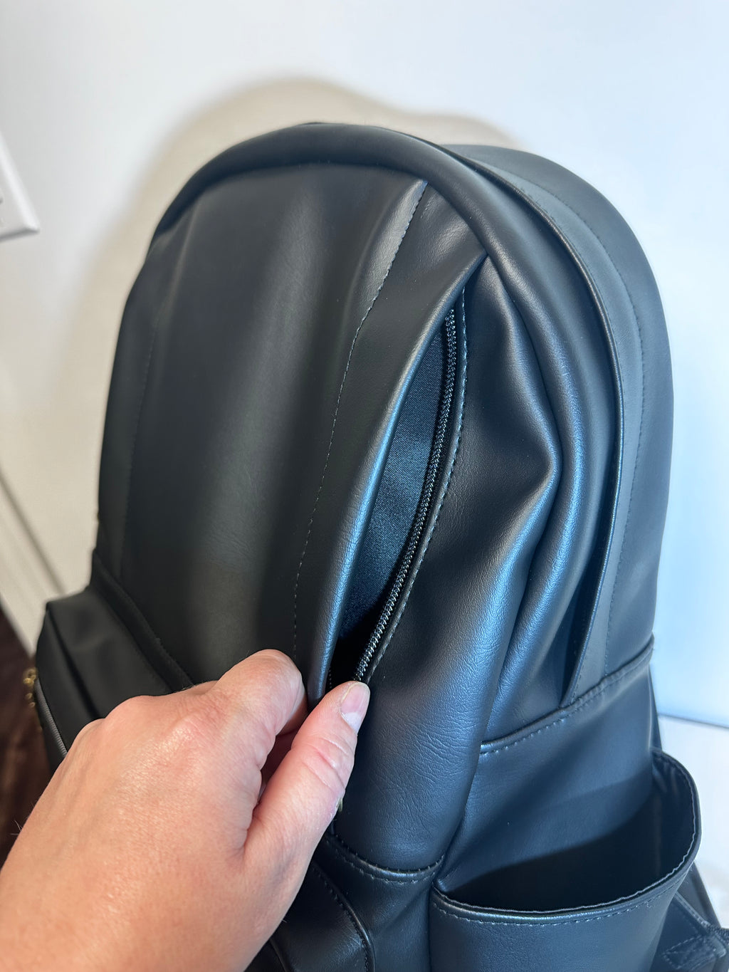 Black Faux Leather Backpack