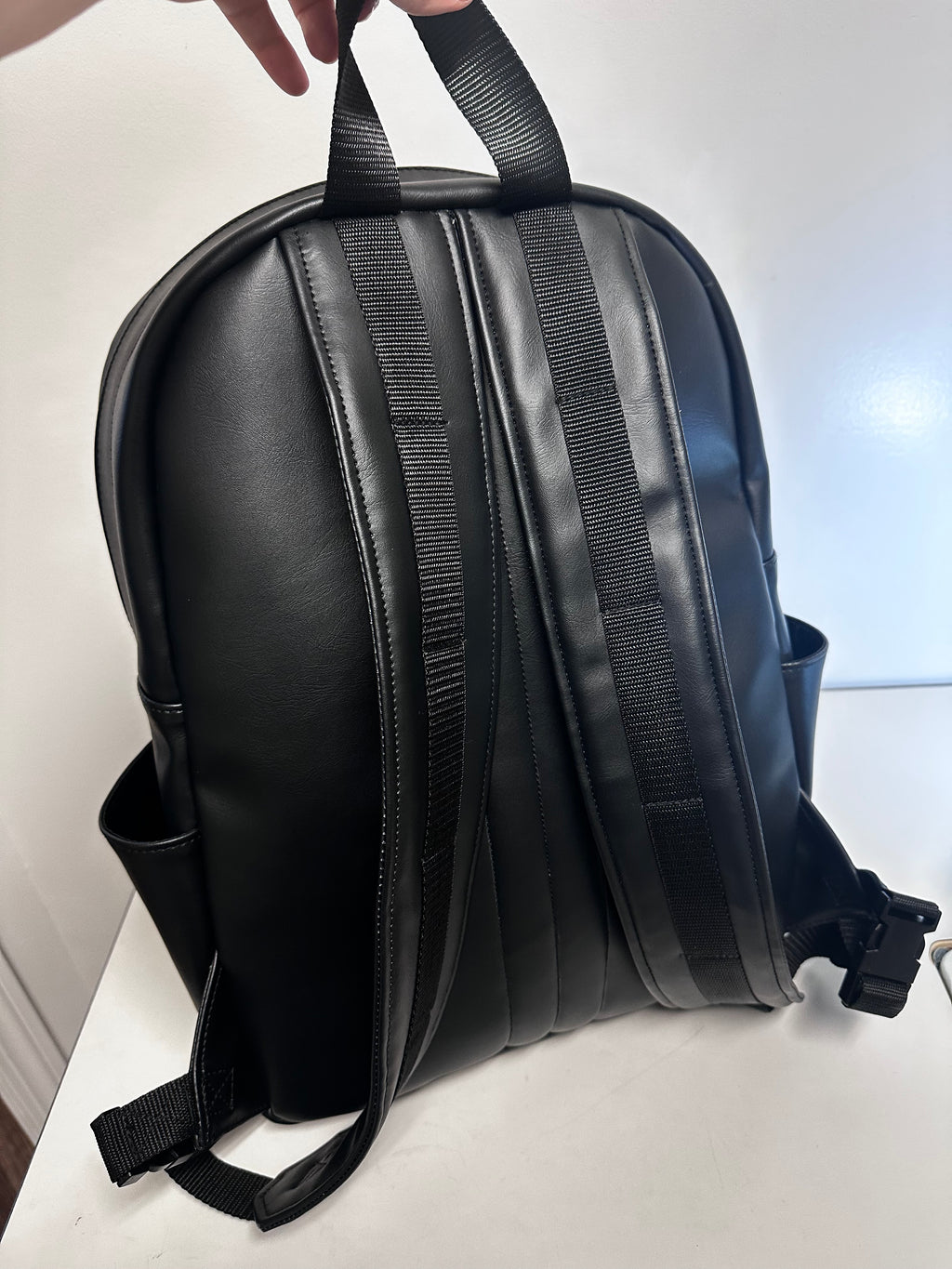 Black Faux Leather Backpack