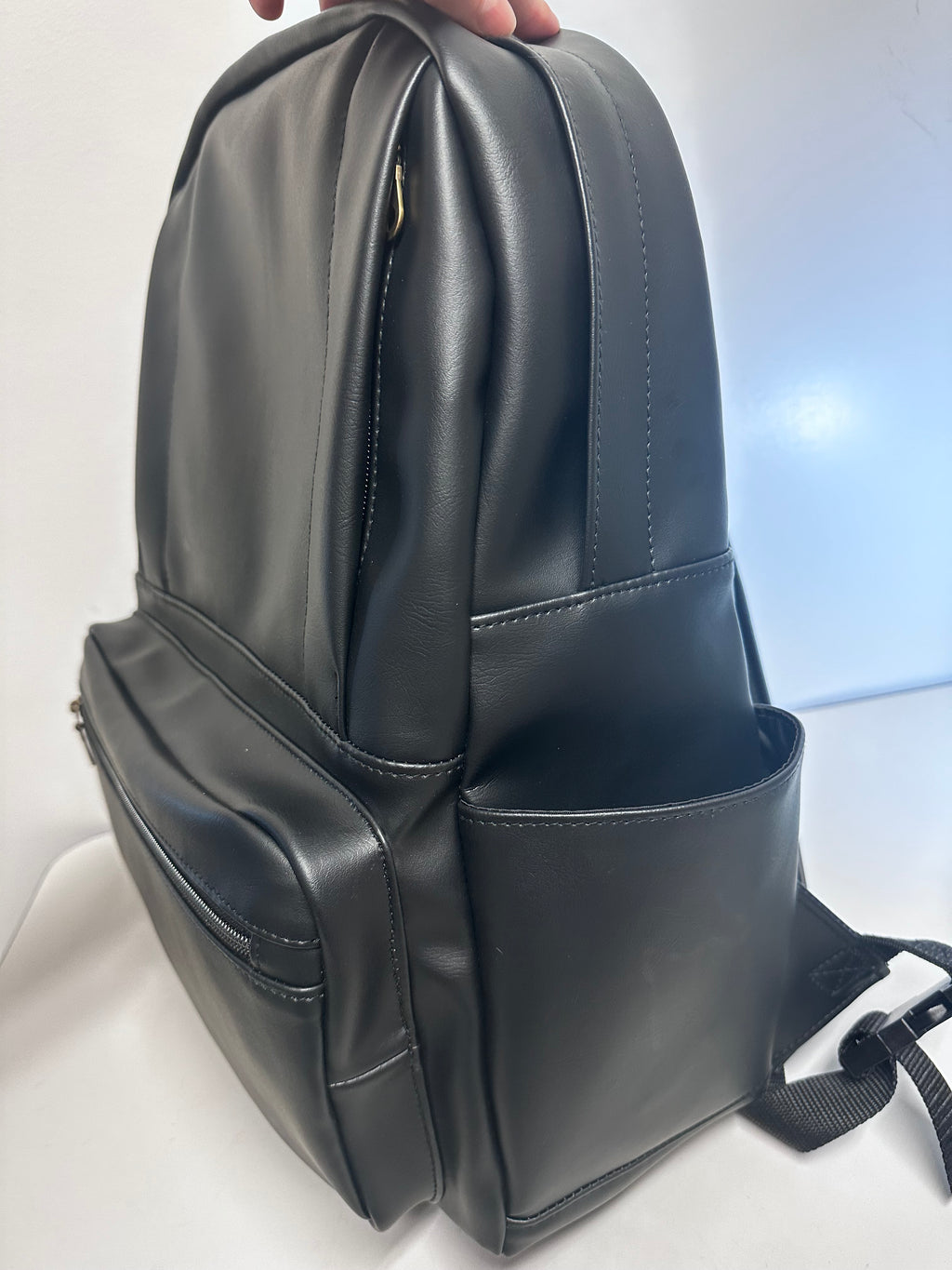 Black Faux Leather Backpack