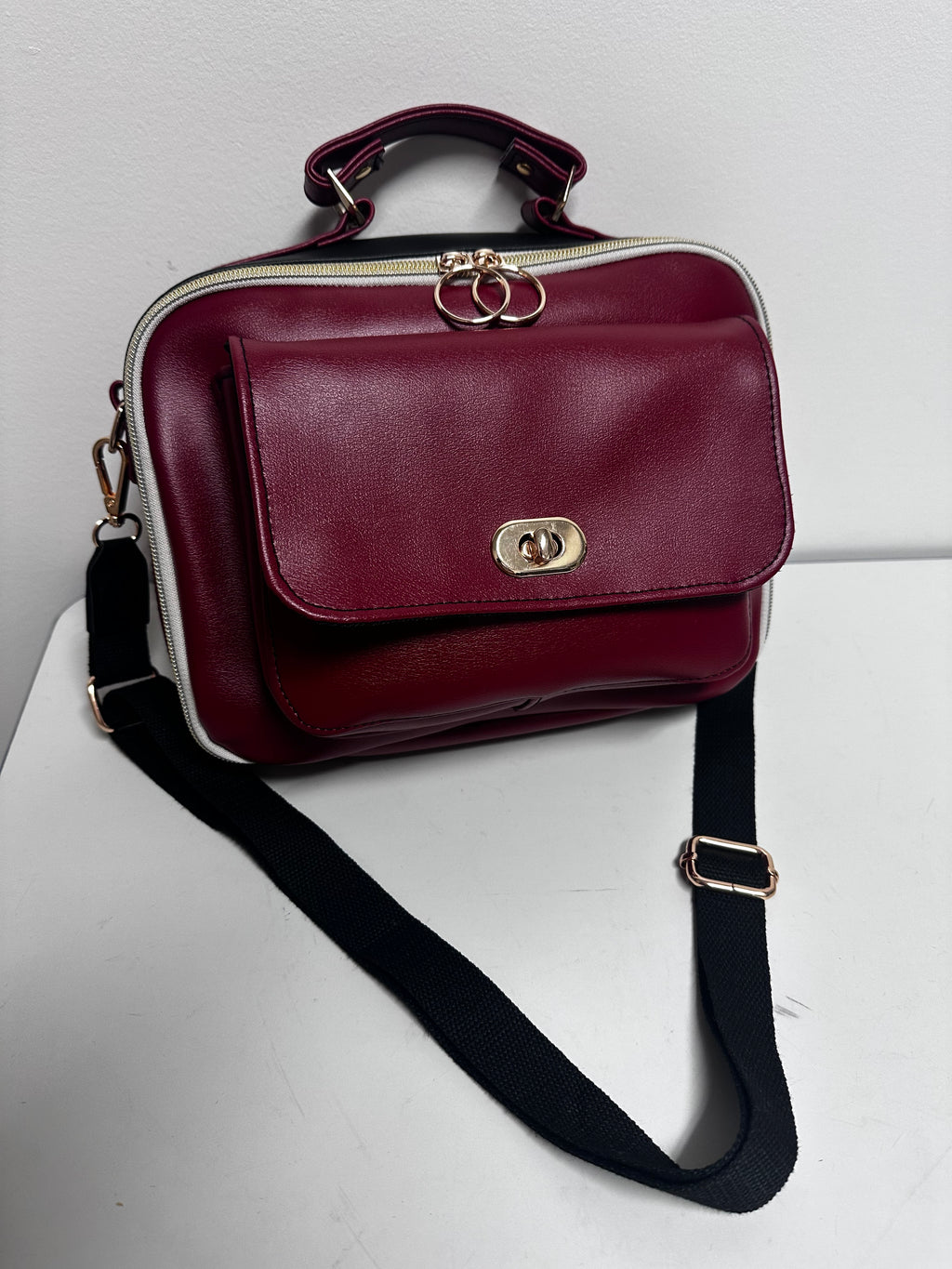 Burgundy Faux Leather Handbag & Crossbody Bag