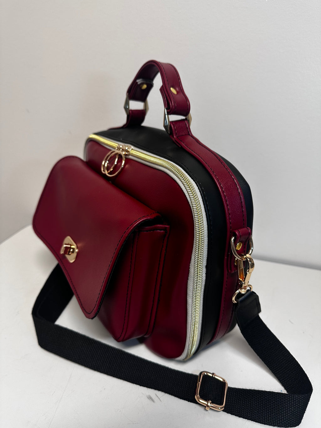Burgundy Faux Leather Handbag & Crossbody Bag