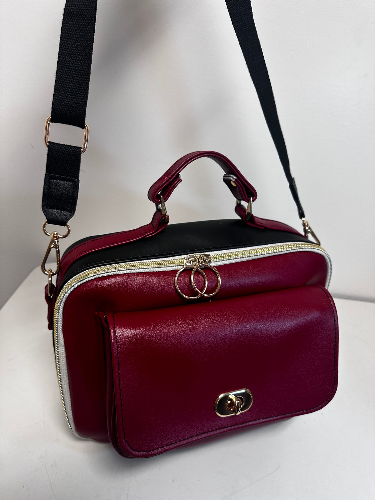 Burgundy Faux Leather Handbag & Crossbody Bag