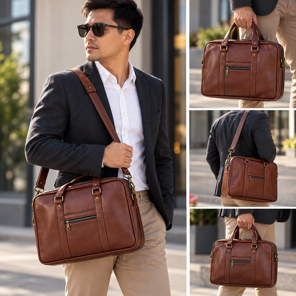 Executive Laptop Bag – Classic Brown Faux Leather