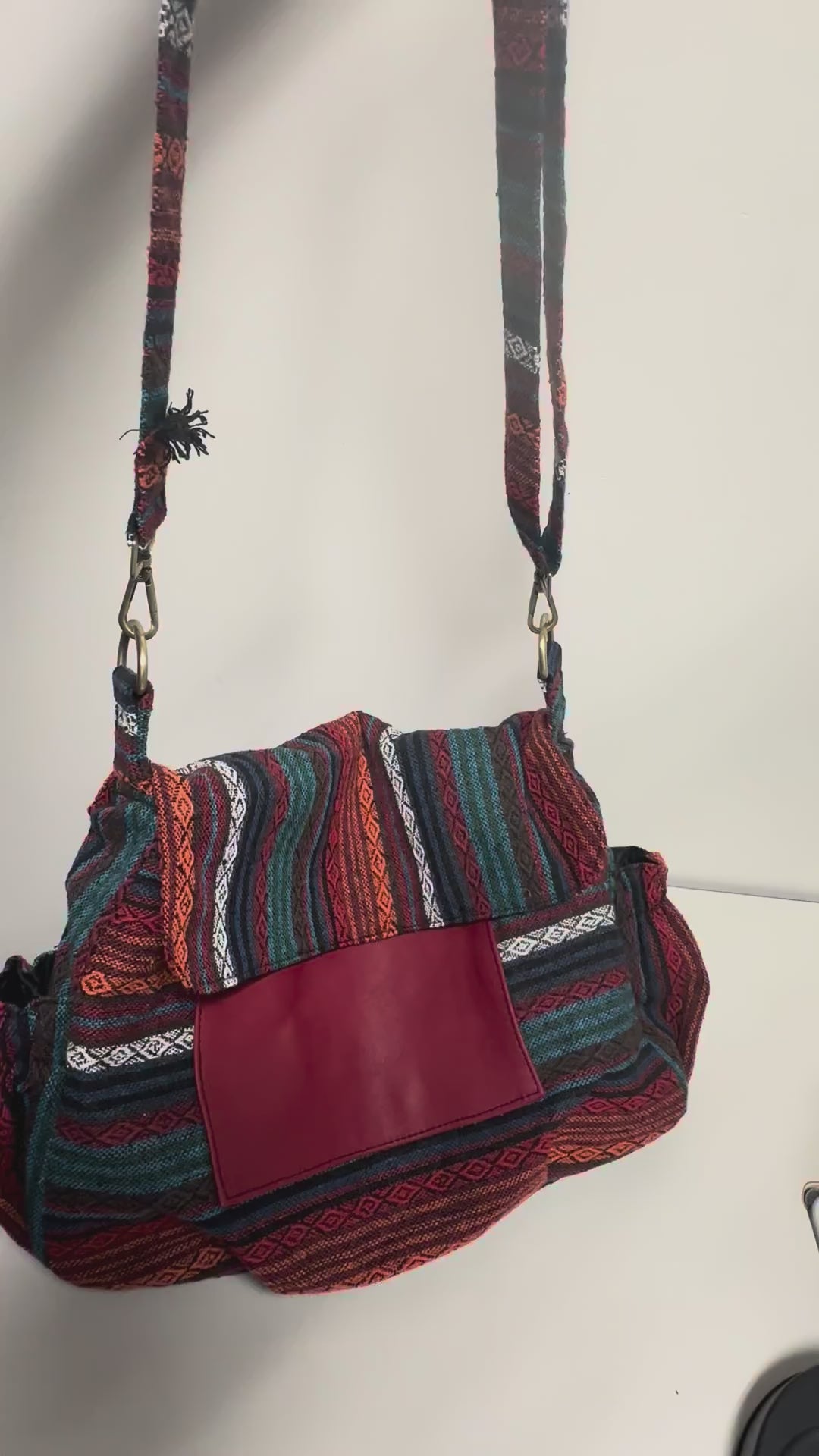 Handmade Boho Messenger Bag with Genuine Leather Pocket