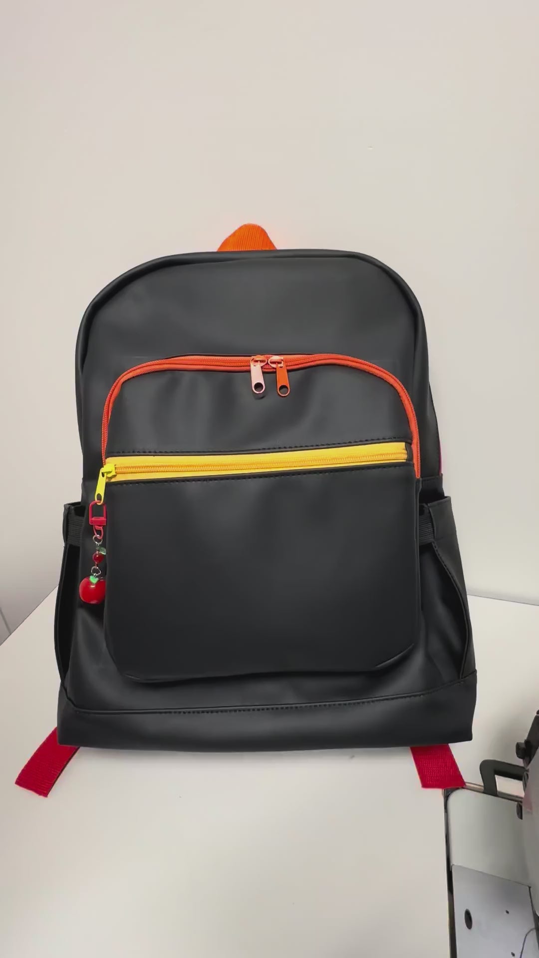 Handmade Large Faux Leather Backpack – Black with Bright Color Accents