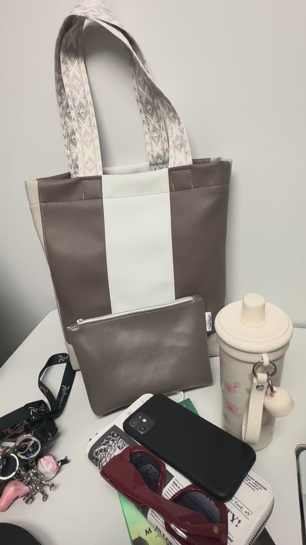 Handmade Neutral Color Block Tote Bag