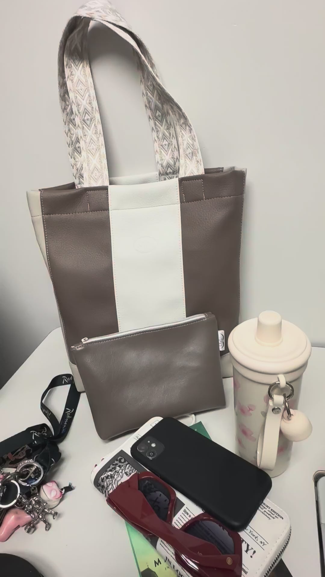 Handmade Neutral Color Block Tote Bag
