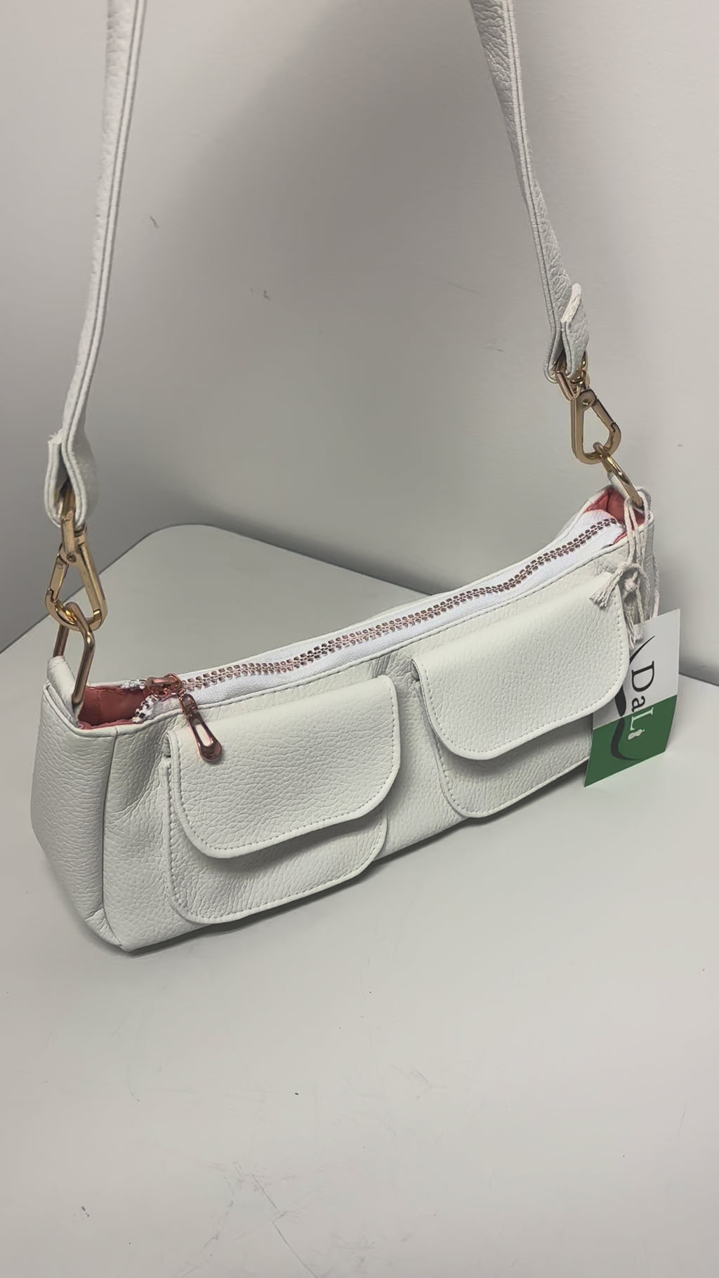 Handmade White Faux Leather Shoulder Bag