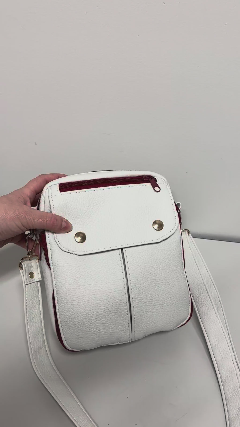 White Faux Leather Crossbody Organizer Bag