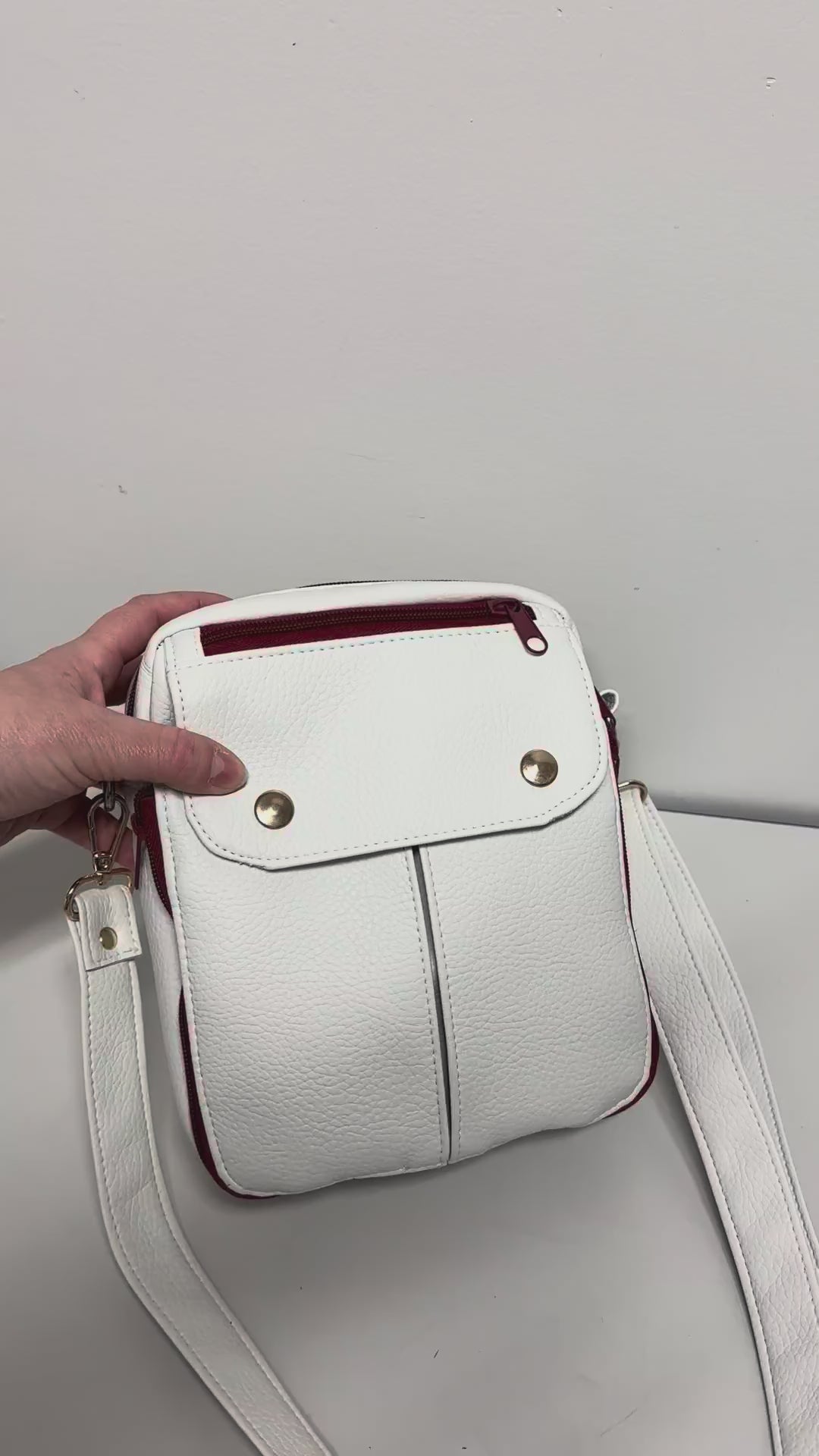 White Faux Leather Crossbody Organizer Bag