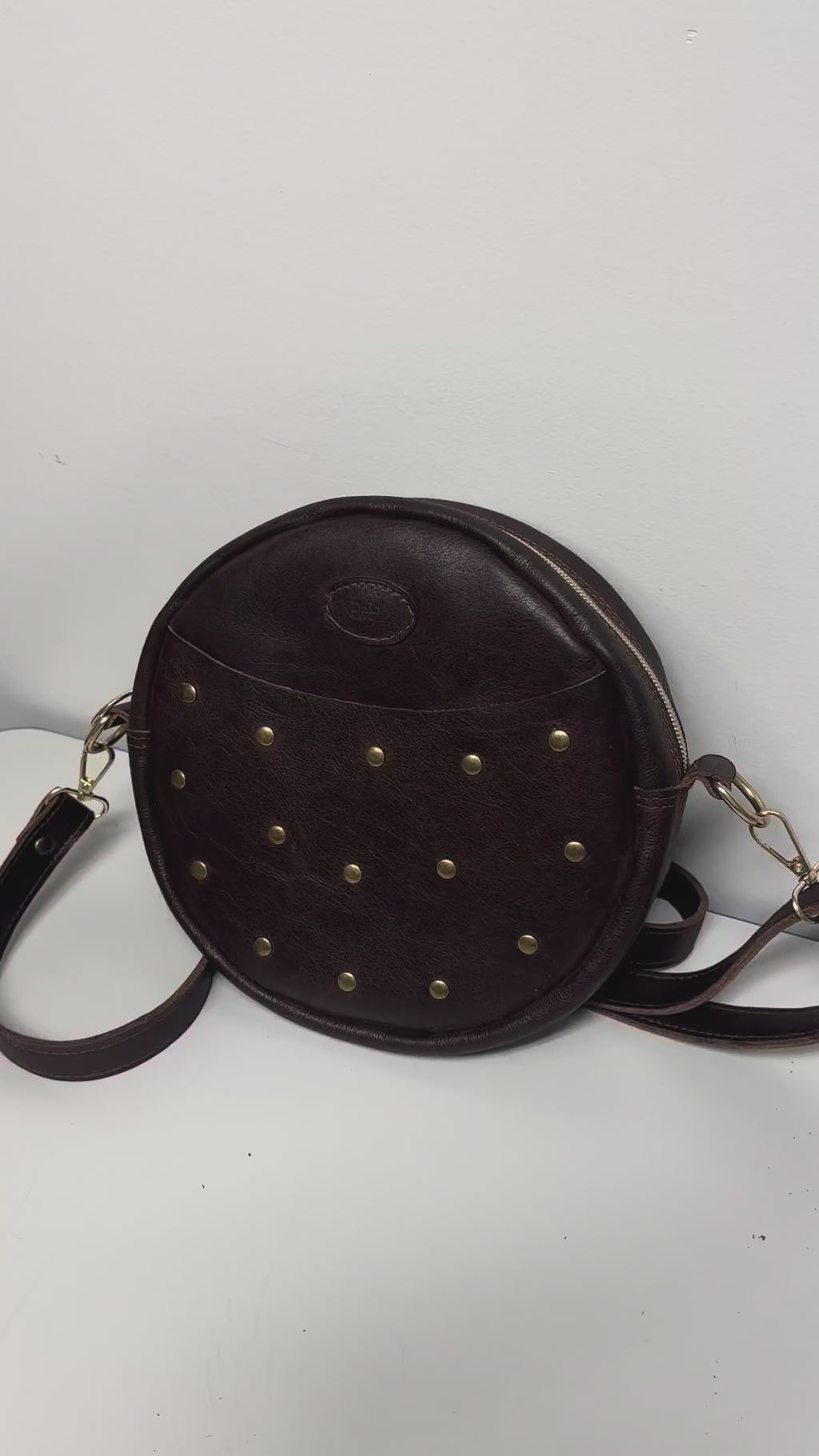 Handmade Genuine Leather Brown Studded Crossbody Bag